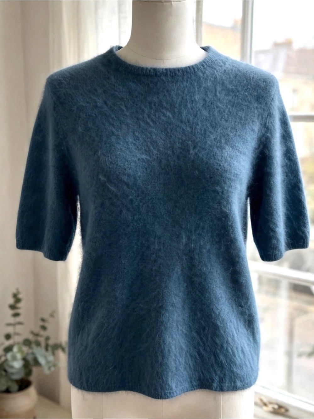 Calson Angora Fuzzy Pullover Soft Sweater Short Sleeve XL